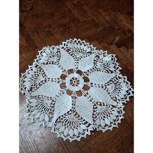 Vintage Handmade Crocheted Round Doily,  Ivory, Large, 14", Star Pattern,